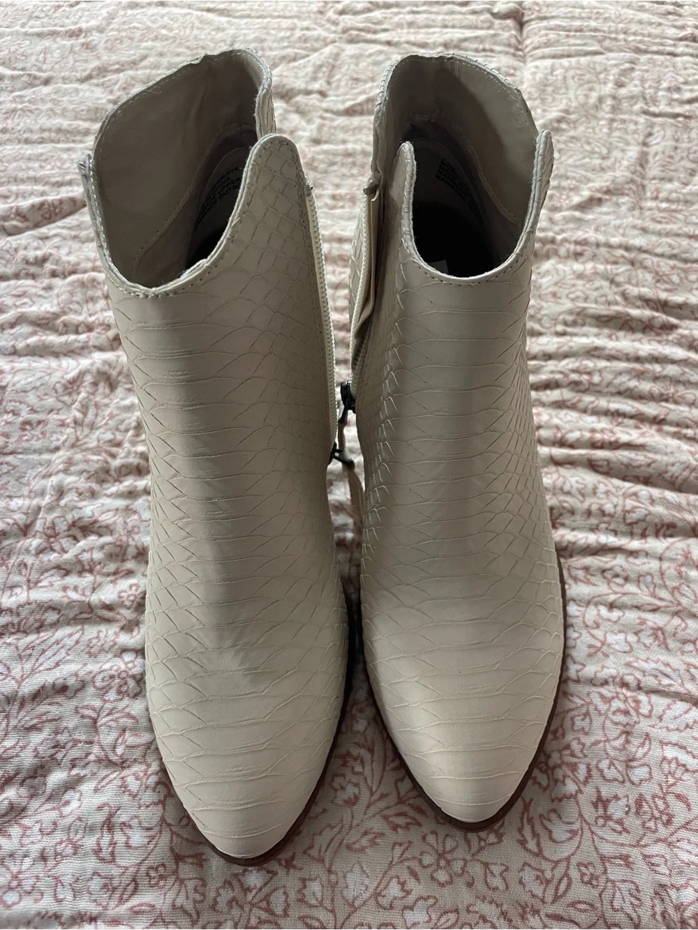 Altar'd State Cream Textured Ankle Booties with Block Heel